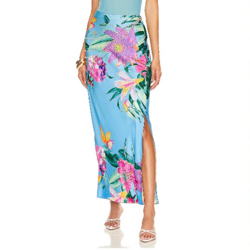 Womens Rococo Sand Ocean (Item- 49) Vibrant Floral Straight Maxi Skirt M